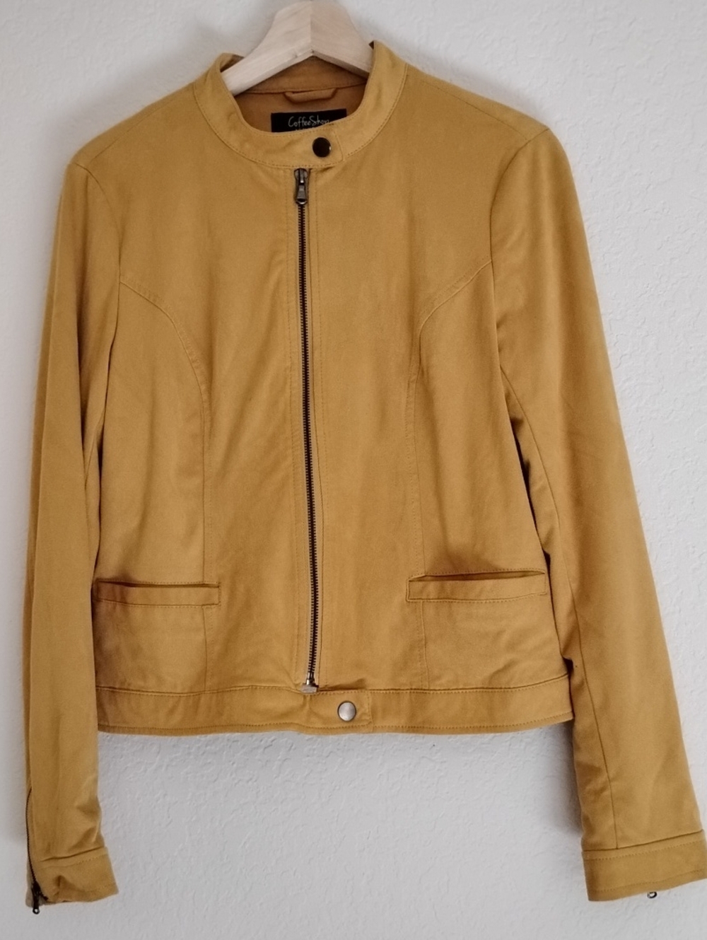 Women's Yellow Faux Suede Moto Zip Jacket